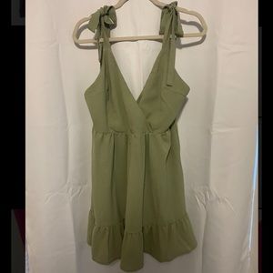 Shein shoulder tie dress in olive green